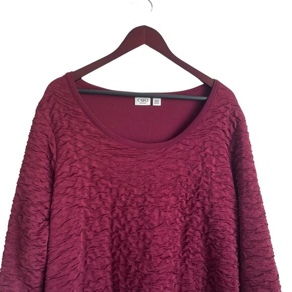 Cato Women Tunic Top 18/20 Maroon Rippled Textured Fabric Stretch Work Office - Picture 8 of 8